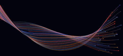 vibrant multi-colored vector light lines flow dynamically in an abstract wave on a black background,