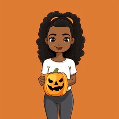 Wall Mural - Minimalist caricature of a black woman holding a mug of pumpkin