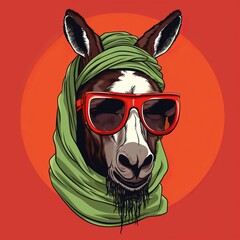 Canvas Print - friendly donkey with rap bandana in minimalist style