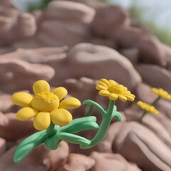 Wall Mural - A 3D render of a flower in the middle of a rock