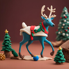 Wall Mural - Christmas reindeer and christmas tree. 3d illustration.