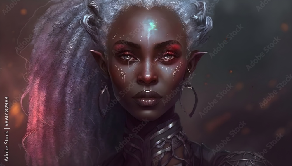 Ilustración de Stock dd character style detailed drow woman Sharp ...