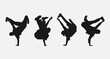set bundle of breakdancer silhouettes. vector illustration.