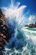 Majestic Ocean Wave Crashing on Rugged Cliff
