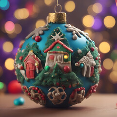 Christmas bauble with colorful bokeh lights on background. closeup