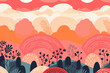 Sunsets and sunrises quirky doodle pattern, wallpaper, background, cartoon, vector, whimsical Illustration
