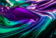 Abstract Background of emerald and purple splashes of metallic liquid, generative splashes of emerald iridescent liquid with reflections from the sun