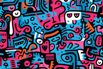 Wall Mural - graffiti quirky doodle pattern, wallpaper, background, cartoon, vector, whimsical Illustration