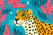 Leopard quirky doodle pattern, wallpaper, background, cartoon, vector, whimsical Illustration