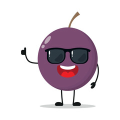 Sticker - Cute happy passion fruit cartoon wear sunglasses. Funny fruit greet friend cartoon emoticon in flat style. closet vector illustration