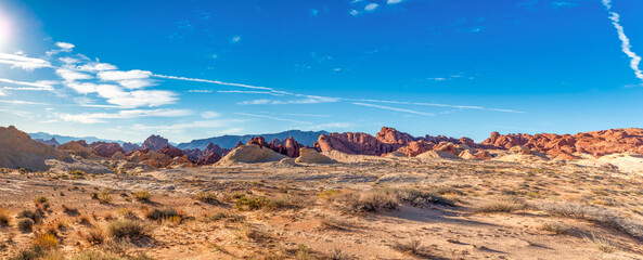 Wall Mural - Valley of Fire Landscape Scenery with beautiful colorful sandstone mountains in the Nevada desert near Las Vegas.