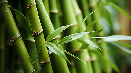  a close up of a bunch of bamboo plants with green leaves