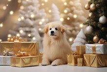 puppy with christmas gift ai generative