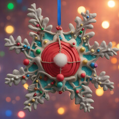 Wall Mural - Colorful snowflake ornament on bokeh background. close up