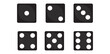 Dice game with white and black dice vector illustration. game objects for the game, dice from one to six dots and design with rounded edges, isolated on a white background