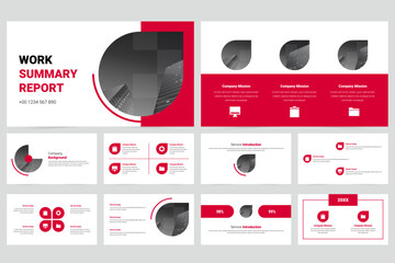 Wall Mural - Red modern business work report slide presentation template