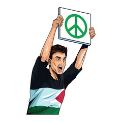 Wall Mural - palestinian man with peace symbol