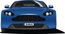 Blue Sedan Car Frontal Veiw. Vector Colored 3d Illustration