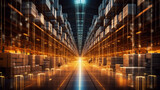 Fototapeta Przestrzenne - The digital warehouse of the future Smart logistics, e-commerce, modern industry