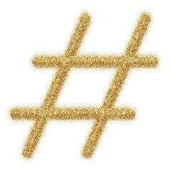 Poster - Gold glitter hashtag symbol isolated on transparent background. This is a part of a set which also includes letters and numbers