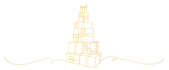 Wall Mural - gift box golden line art style. birthday, valentine, merry christmas, thanksgiving, black friday element vector