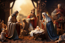 Virgin Mary And Baby Jesus And Family, Capturing Christmas: Artful Nativity Scenes Illustrating The Biblical Tale, With Figurines, Crèches, And Dioramas.