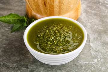 Homemade vegetarian basil pesto sauce