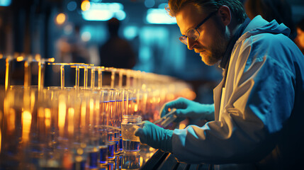 Poster - Scientist in scientific medical microbiology laboratory with equipment and test tubes