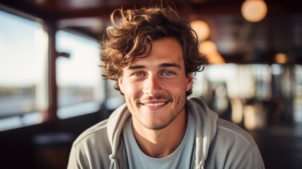 Wall Mural - Young man smiling with clean teeth.