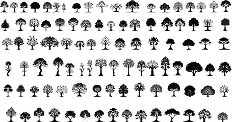 tree isolated silhouette set collection