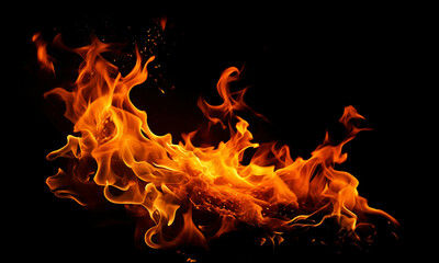 Fototapete - Fire flames on black background
