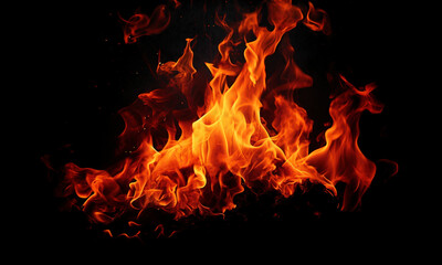 Fototapete - Fire flames on black background