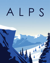 Winter, Alps, Travel Poster, Vertical Banner.