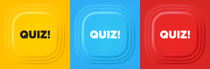 Poster - Quiz tag. Neumorphic offer banners. Answer question sign. Examination test symbol. Quiz podium background. Product infographics. Vector