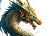 dragon on white background with golden and azzure accents 