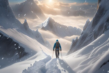 A Person Walking Toward The Top Of A Blizzard Of Mountains
Generative AI