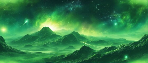 Wall Mural - the cosmos, galaxy, green landscape