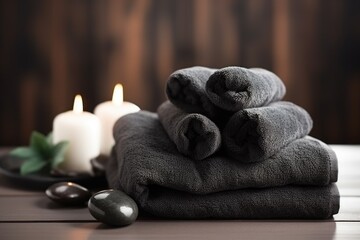 Poster - basalt stones on a white towel ready for massage