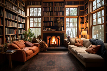 Wall Mural - library room with books