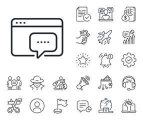 Wall Mural - Web chat sign. Salaryman, gender equality and alert bell outline icons. Seo message line icon. Traffic management symbol. Seo message line sign. Spy or profile placeholder icon. Vector
