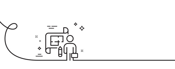 Poster - plan line icon. continuous one line with curl. architect project sign. architecture design symbol. p
