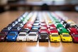 group of identical toy cars