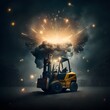 new year epic scenery dark sky very bright beautiful yellow firework all over the place forklift moody epic 