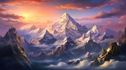 Poster - Mountains stand tall, basking in twilight's warm glow