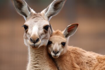 Canvas Print - mother kangaroo carrying joey in her pouch