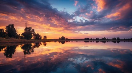 Poster - River reflects, the day's end in tranquil waters