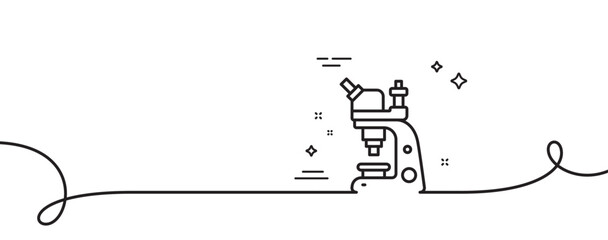 Wall Mural - Microscope line icon. Continuous one line with curl. Chemistry lab sign. Analysis symbol. Microscope single outline ribbon. Loop curve pattern. Vector