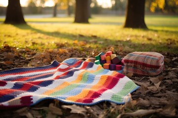 Sticker - baby blanket spread out on a picnic ground