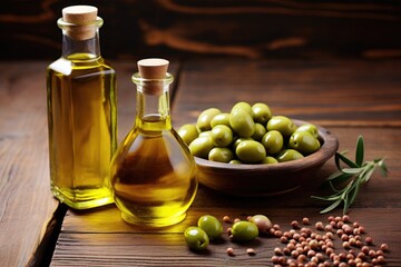 Wall Mural - natural jojoba oil bottle on a wooden table