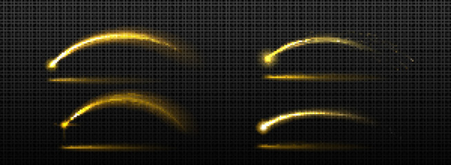 Poster - set of shootings stars with golden arc trails isolated on transparent background. vector realistic i